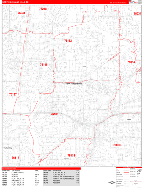 North Richland Hills Zip Code Wall Map